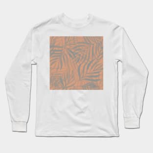 Digital palm leaves in blue and coral Long Sleeve T-Shirt